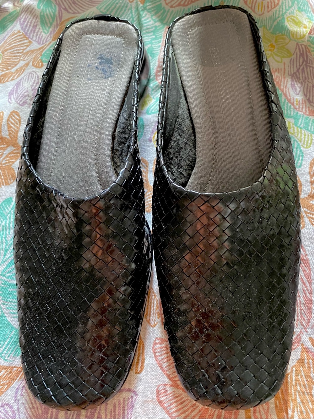 Vintage Black Woven Leather Mules (Marcus1990s). Size 7.5M by Enzo Angiolini EUC